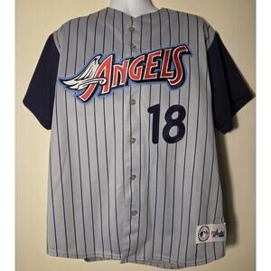 Anaheim Angels Jersey Mens XL MLB Majestic Pinstripe Vtg 90s #18 J Duffy USA